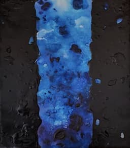 blue abstract painting whith two black aside strokes