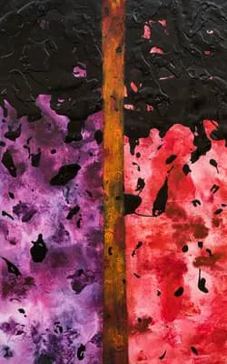 red and violet abstract painting whith orange stroke