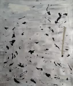 Silver abstract painting whit black and silver details