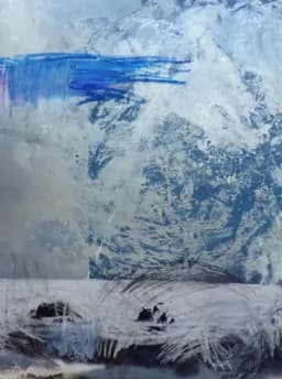 Blue and silver abstract painting with diferent lines